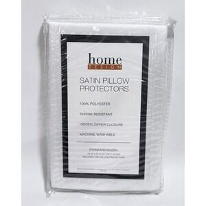 Home Design Satin Pillow Protectors White 2Pc Standard Queen Zipper